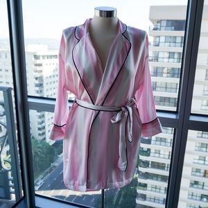 Satin Pink/White Striped Robe NWT
